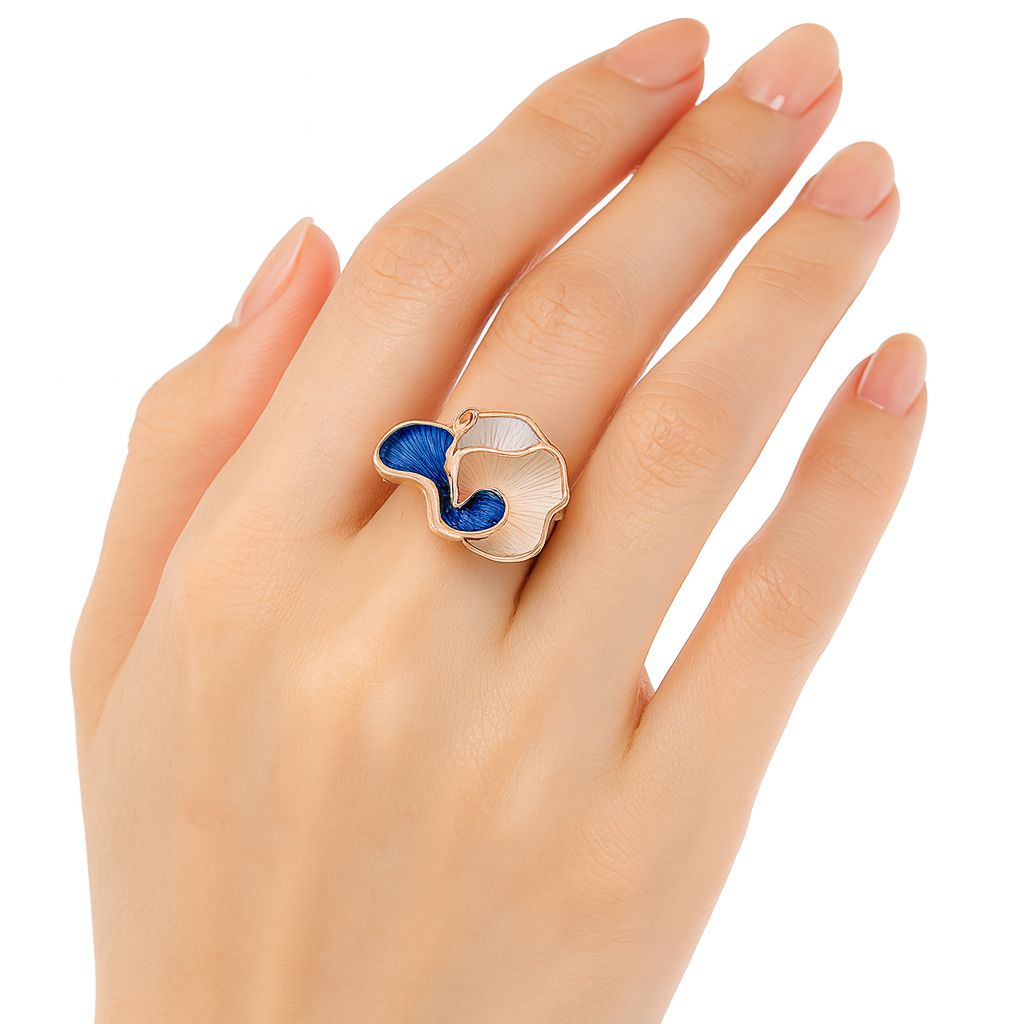 Close up detail of handcrafted enamel ring with KC gold plating