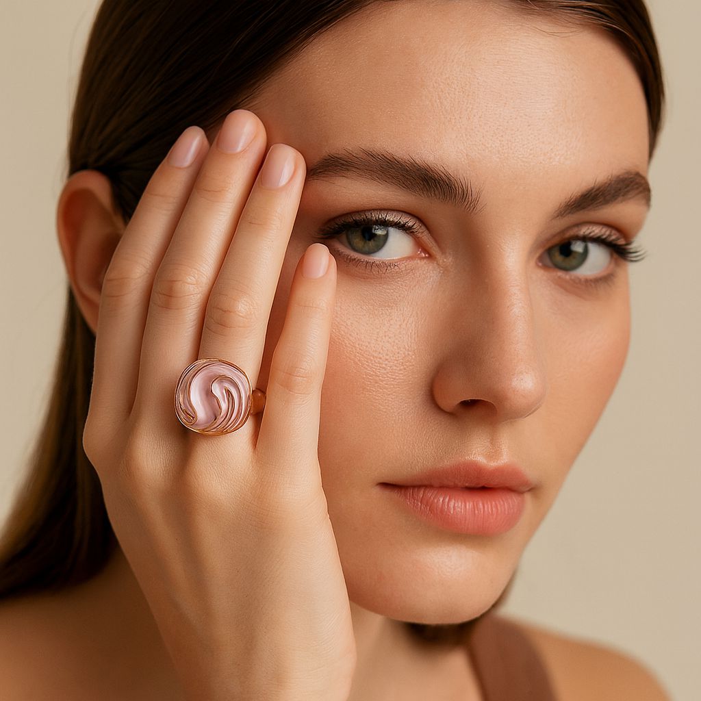 Hand painted enamel statement ring in KC gold plated alloy