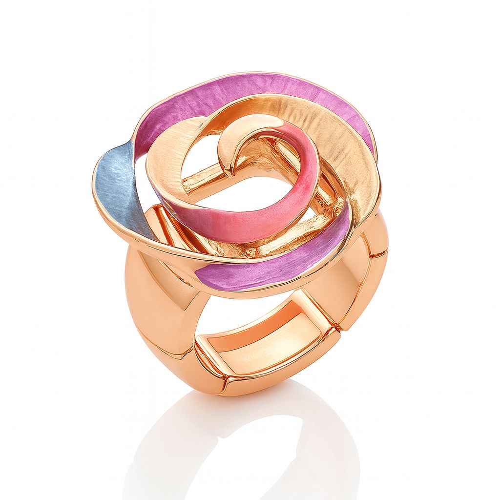 KC镀金珐琅螺旋戒指，饰有精美的手绘图案