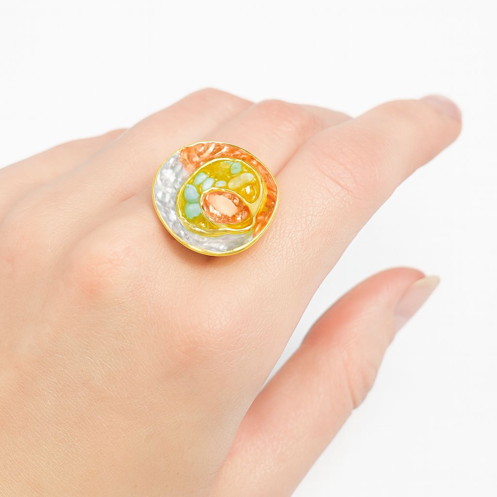 Hand-painted enamel fashion ring with KC gold plating