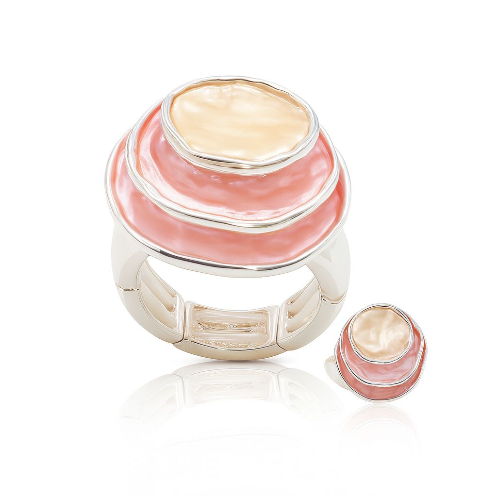 Close-up of hand-painted enamel statement ring with KC gold plating