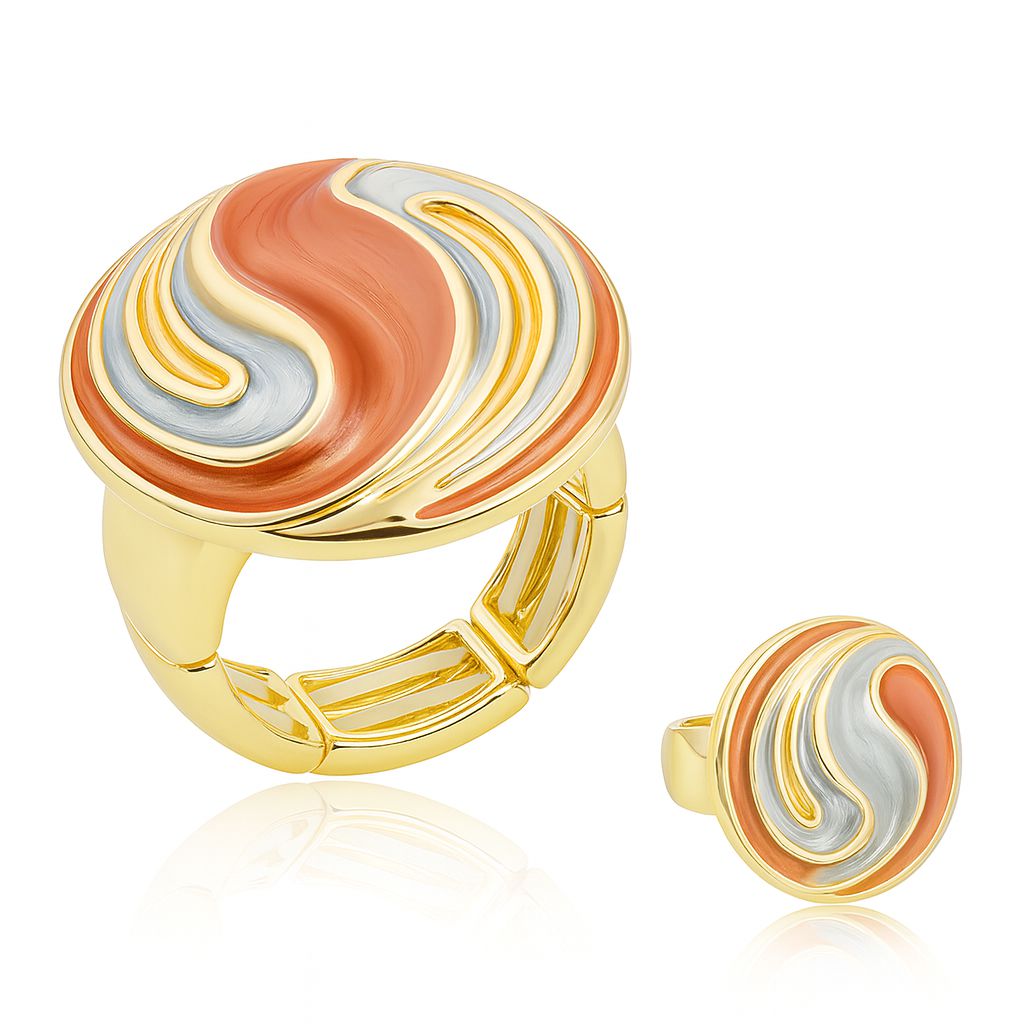 KC gold enamel swirl statement ring for women