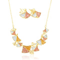 KC gold fan-shaped necklace and earrings jewelry set for women