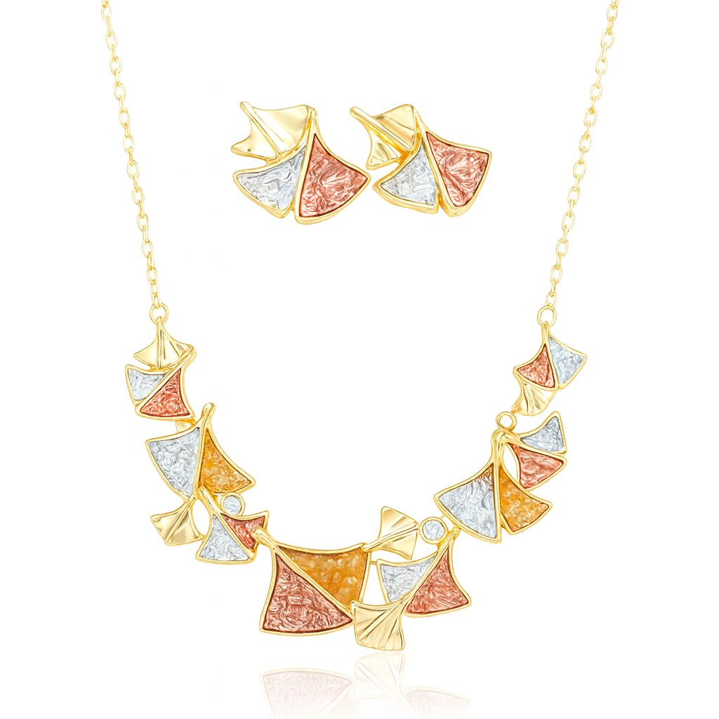 KC gold fan-shaped necklace and earrings jewelry set for women