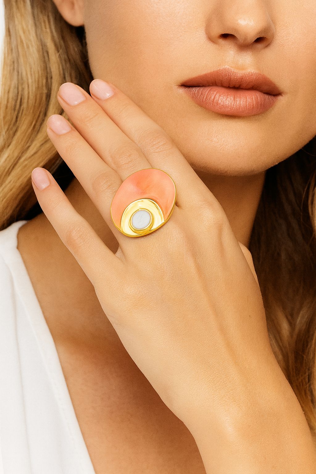 Hand-painted enamel statement ring in modern sculptural design