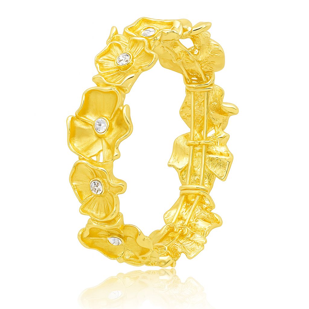 KC gold floral bracelet with hand-painted enamel and crystals