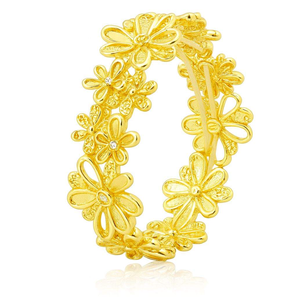 Handcrafted floral gold bracelet with KC gold plating and daisy motifs for women