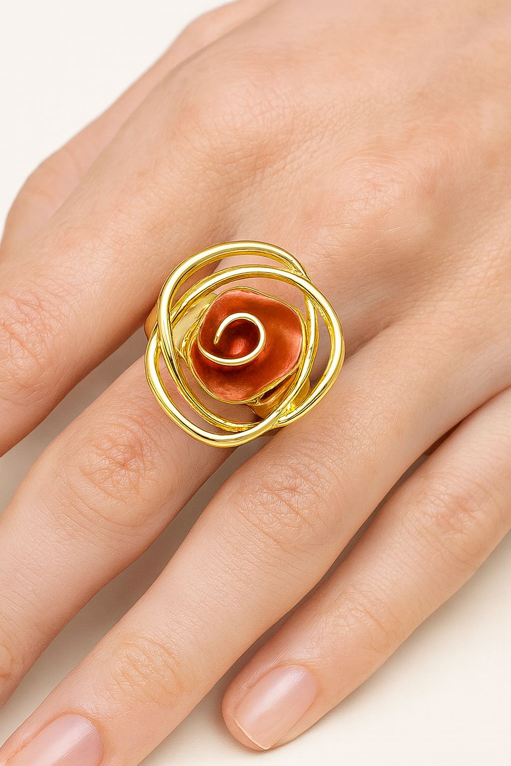 Unique artistic rose design ring with enamel finish