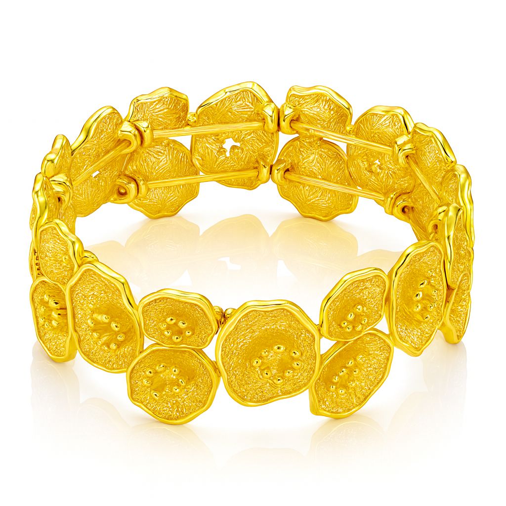 Gold textured petal-link bracelet with hand-drawn thin-layer texture and KC gold plating for women