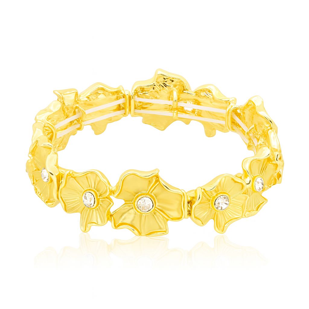 Gold flower bangle for women with crystal accents