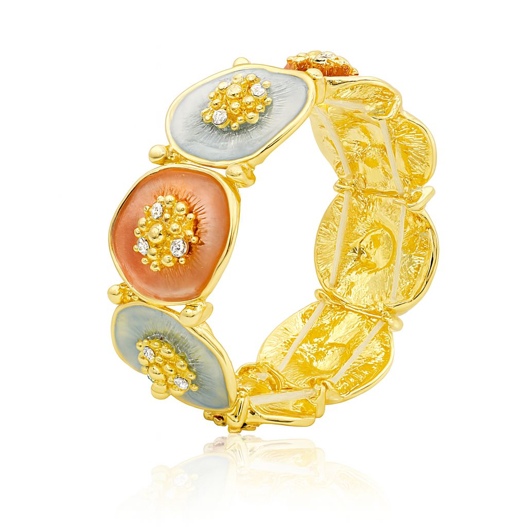 KC gold flower enamel bangle bracelet front view