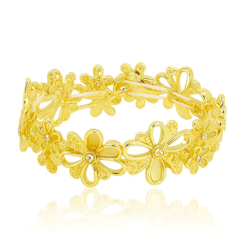 Elegant floral gold bracelet for women with handcrafted daisy links and sparkling accents