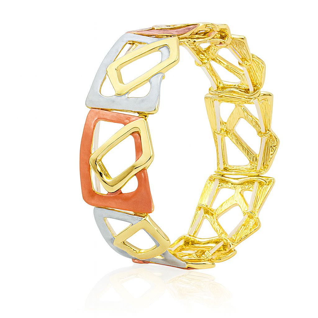 “KC gold-plated geometric bracelet with modern cutout design and hand-painted enamel