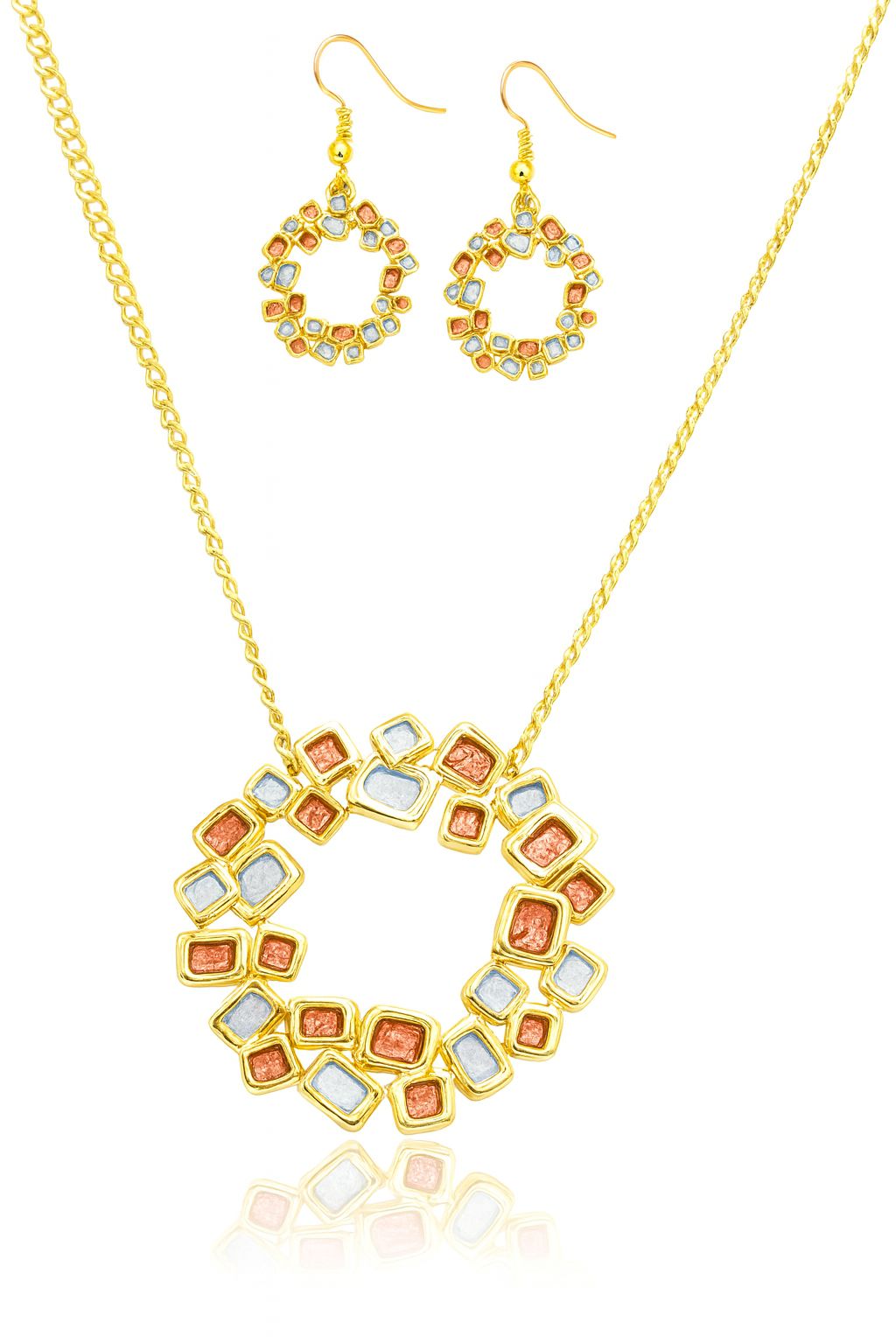 KC gold geometric necklace and earrings jewelry set