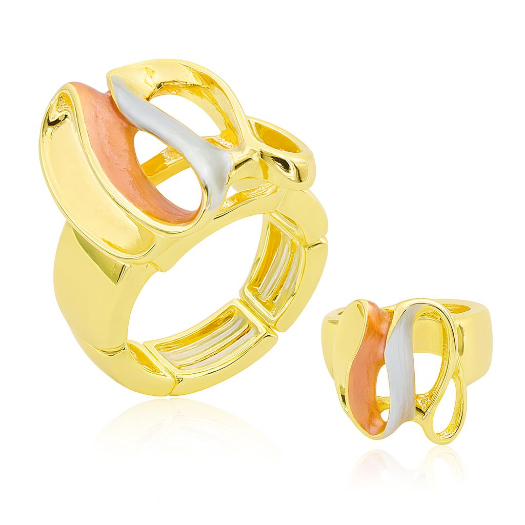 KC gold geometric openwork ring with hand-painted enamel front view