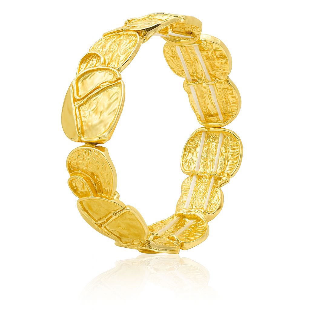 Gold geometric textured bangle with KC gold plating and hand-painted design