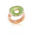 KC gold plated green enamel hollow statement ring with hand-painted finish
