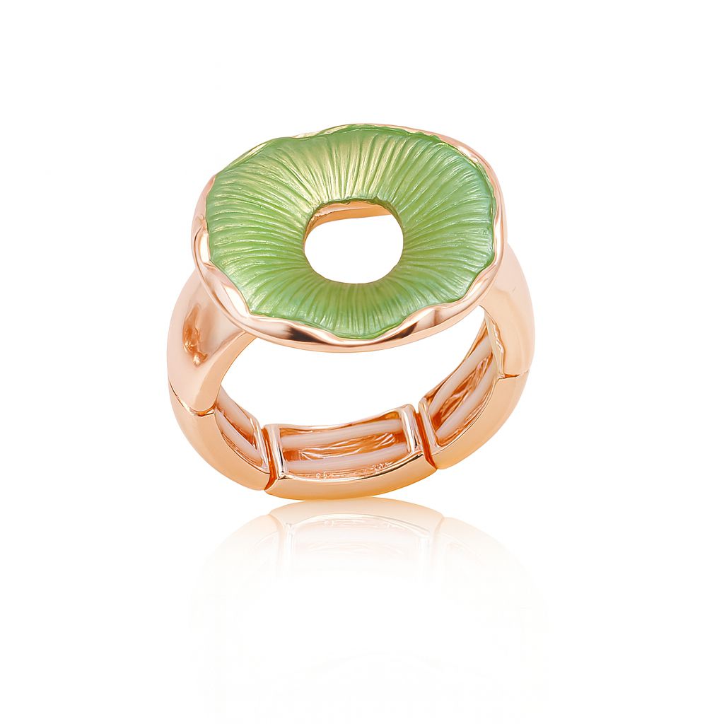 KC gold plated green enamel hollow statement ring with hand-painted finish