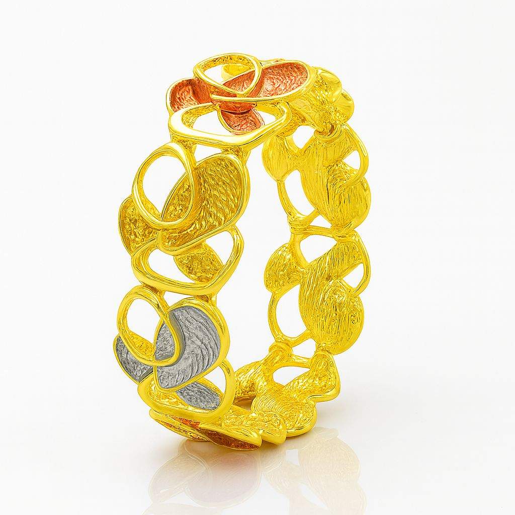 Hand-painted KC gold plated bangle with tri-tone abstract design
