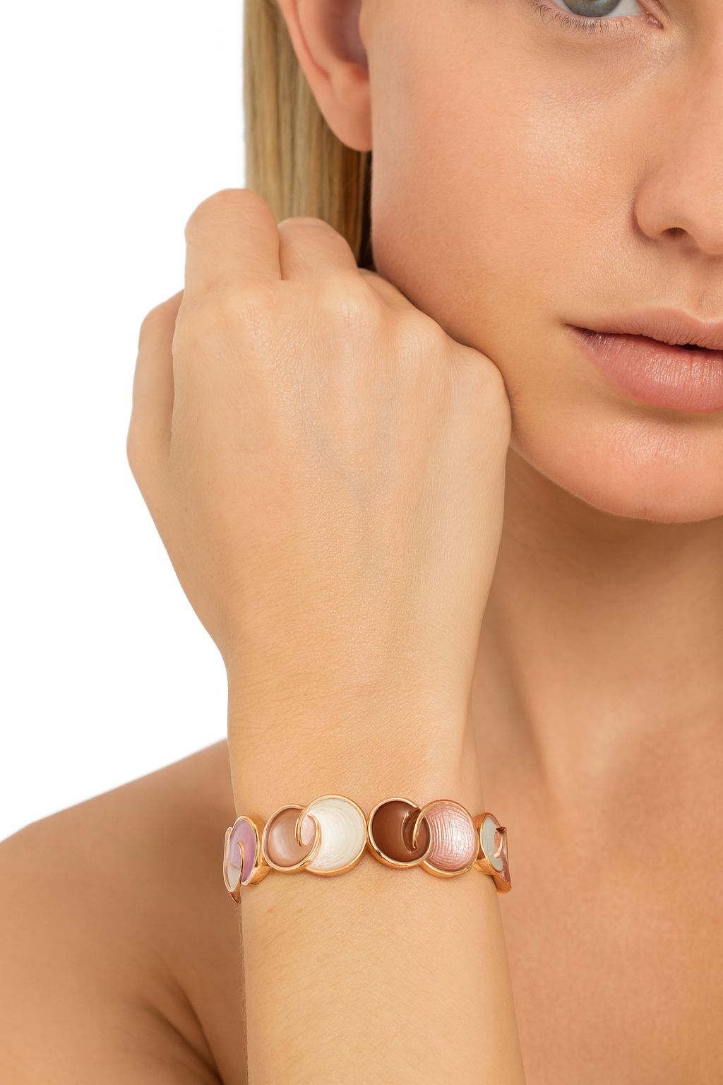 Colorful enamel bracelet set with hand-painted details and KC gold finish