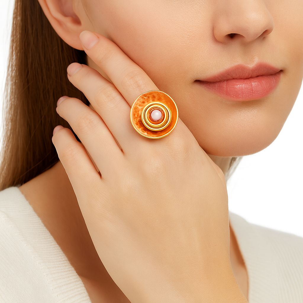 Artistic enamel gold bracelet with sculptural texture