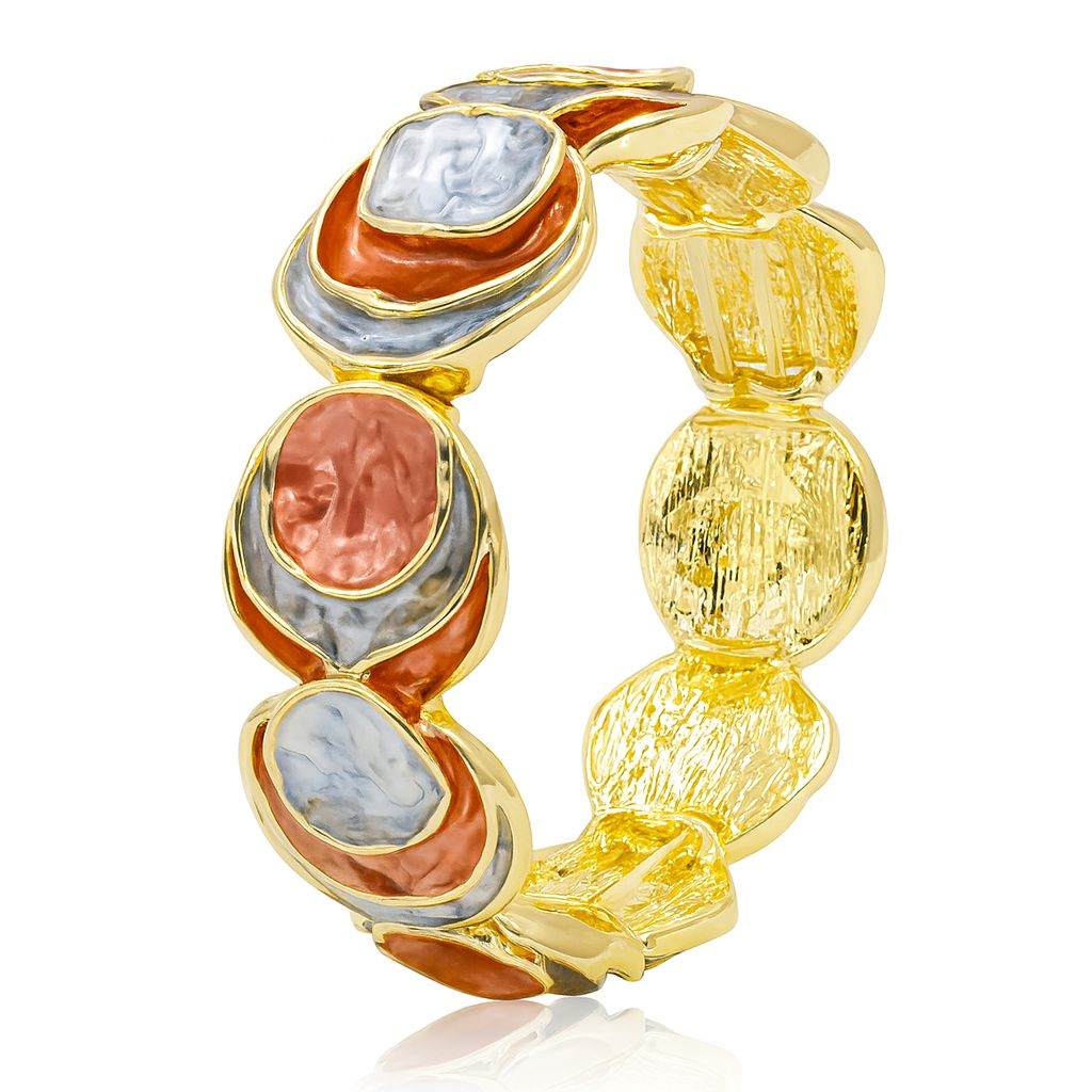 Hand-painted enamel KC gold plated bangle with irregular stone design – front view