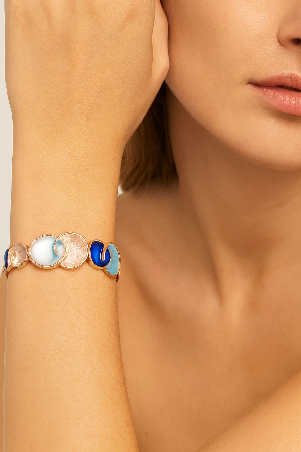 Hand-painted bangle with KC gold plating and enamel drops