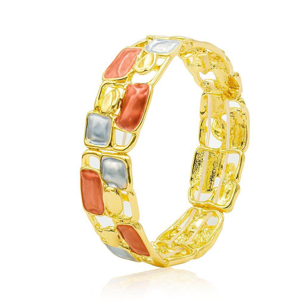 Hand-painted KC gold enamel bracelet with geometric shapes