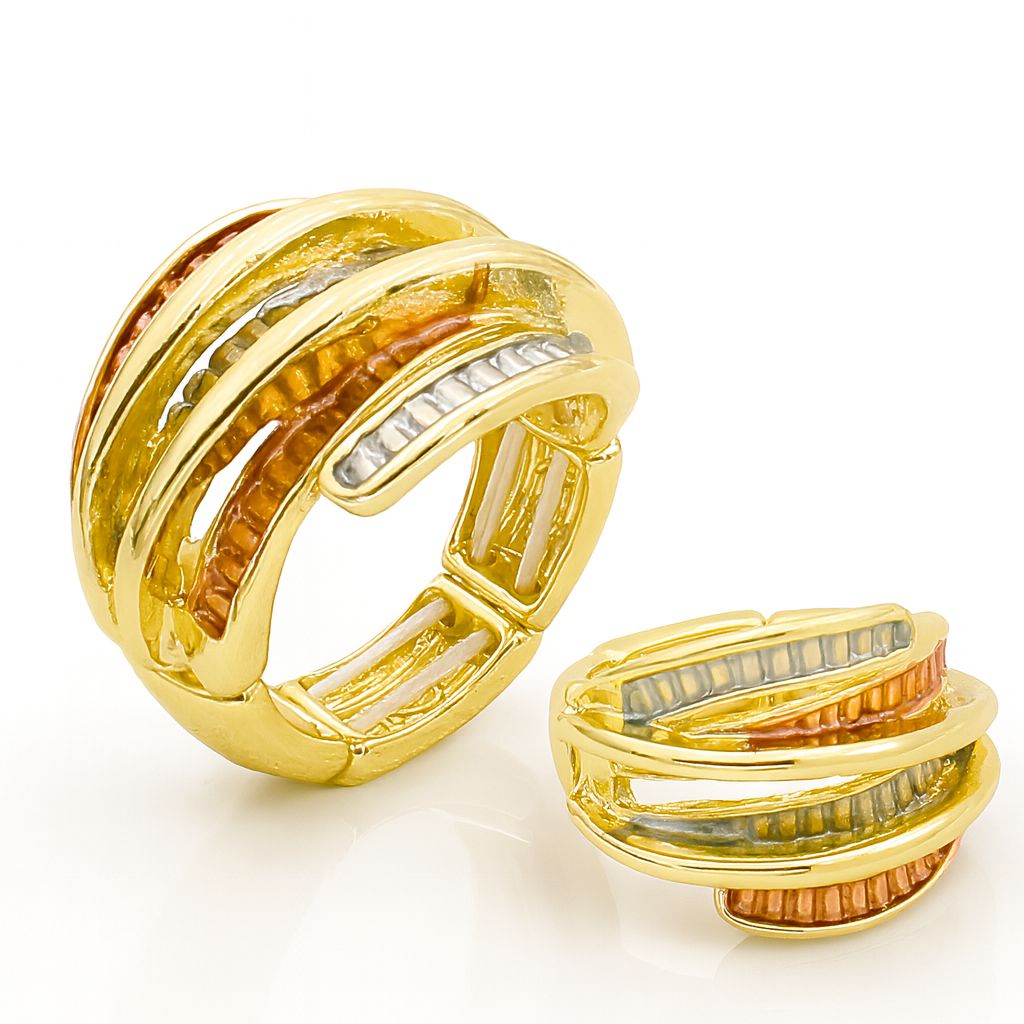 Hand-painted KC gold enamel ring in multicolor floral design