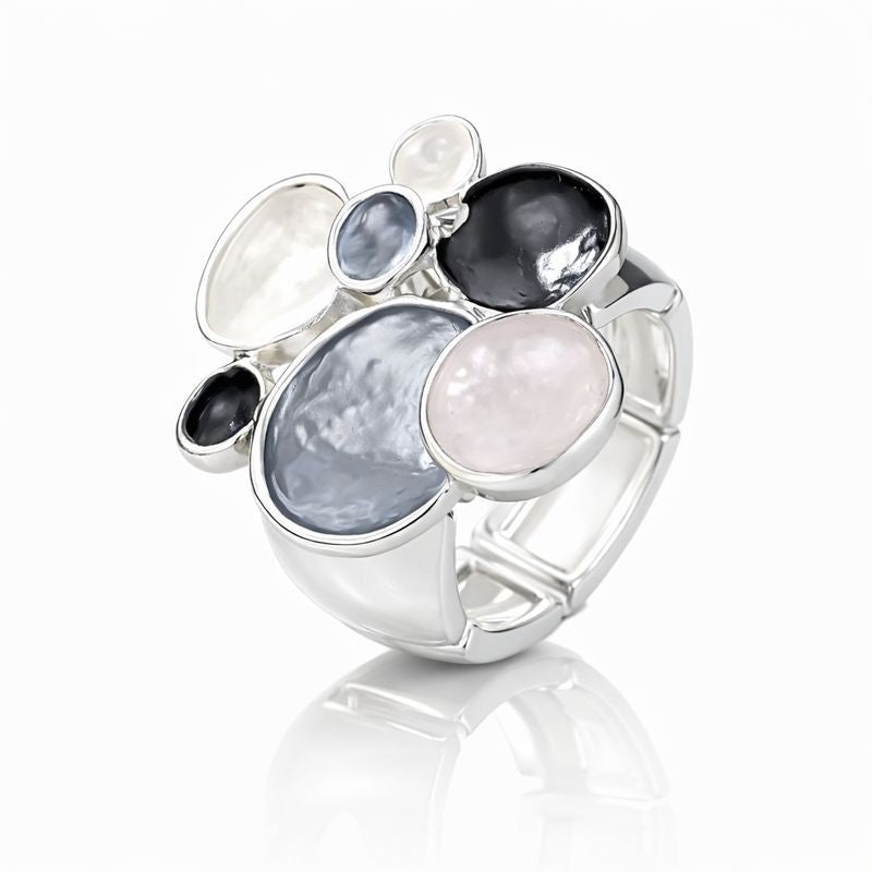 Hand painted enamel statement ring in KC gold plated alloy with sculptural organic design