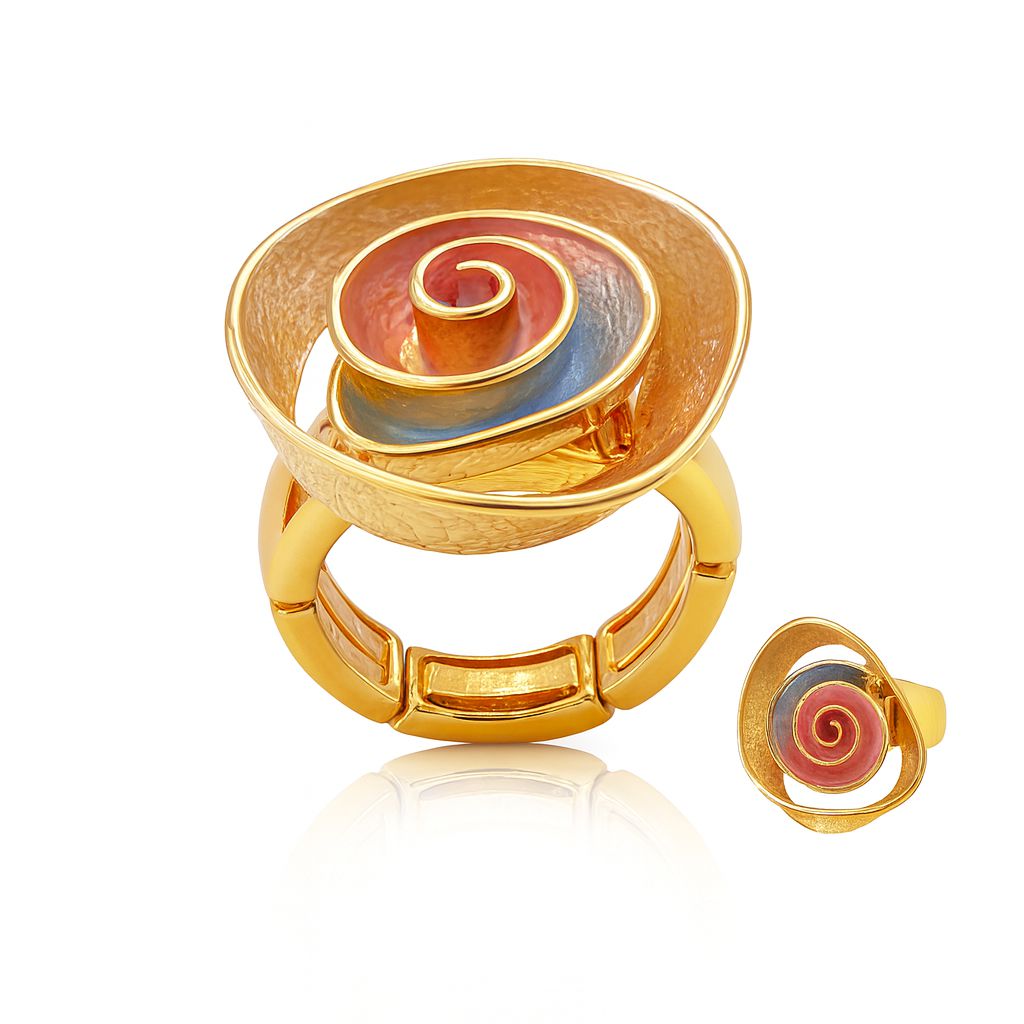 KC gold plated hand painted enamel statement ring worn on hand