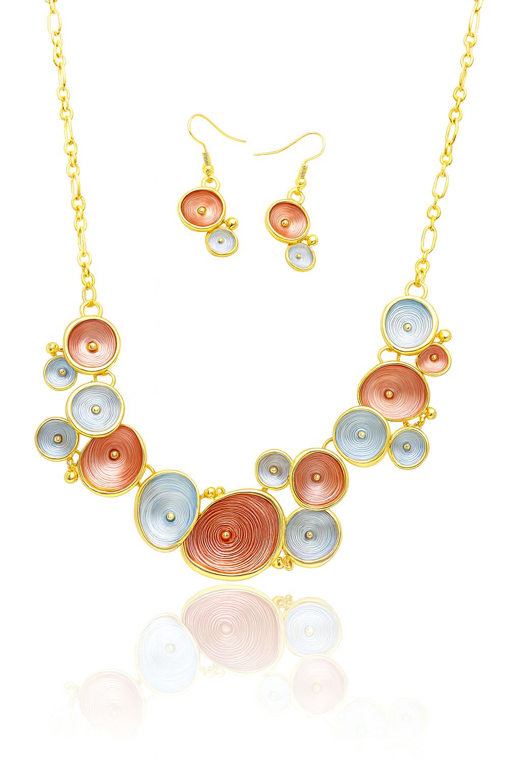 Hand-painted KC gold necklace and earrings set for women