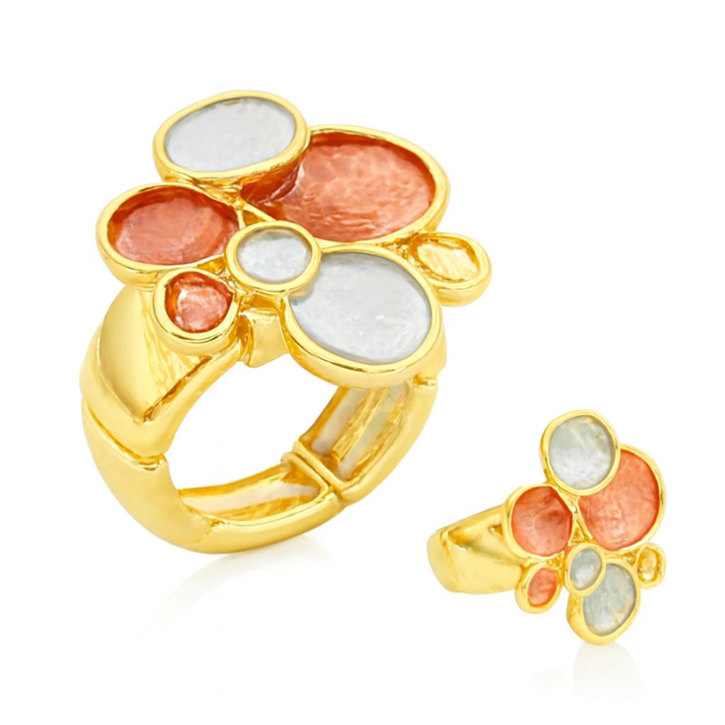 Hand-painted KC gold ring with multi-color enamel orbs – statement art jewelry