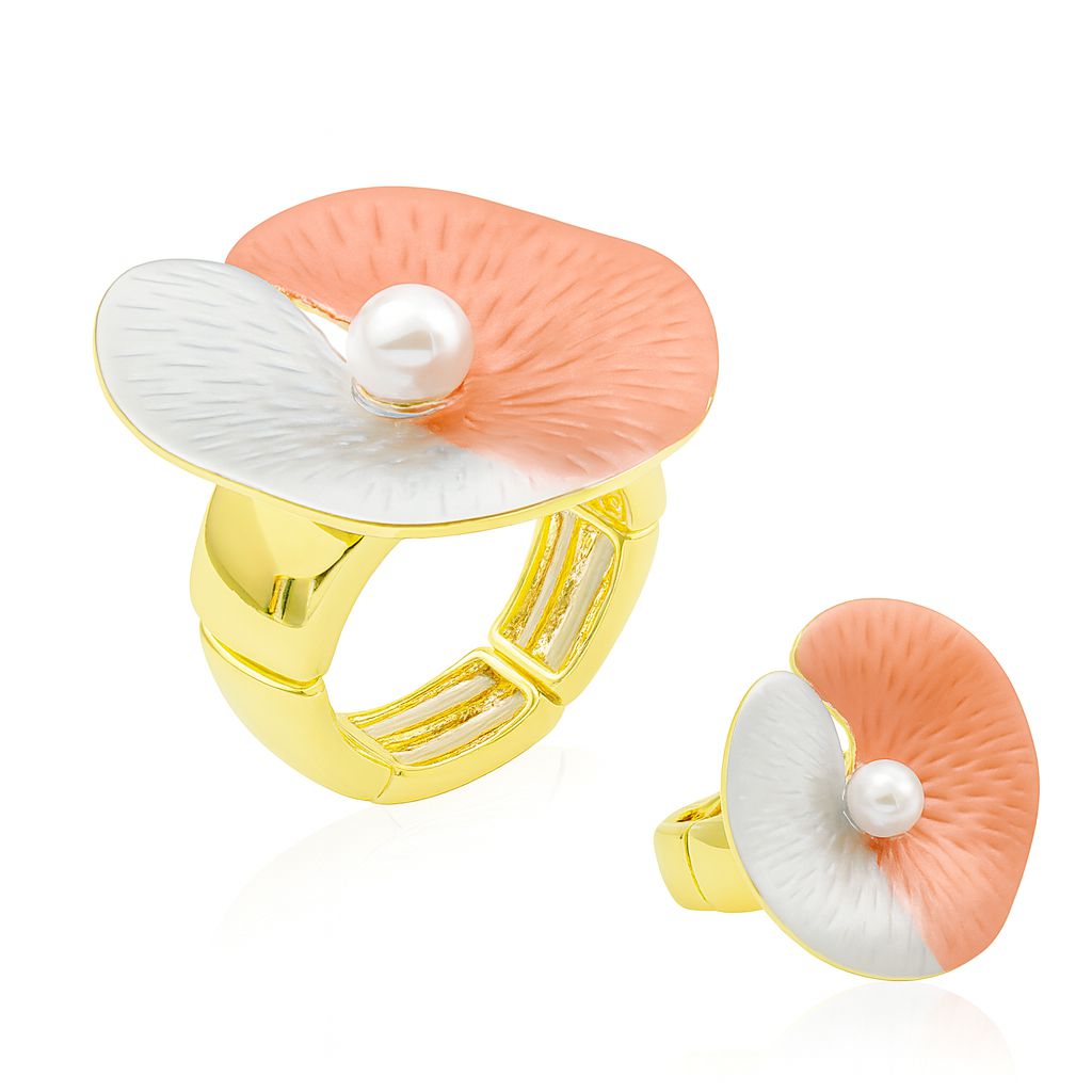 Hand-painted KC gold petal ring with pearl center