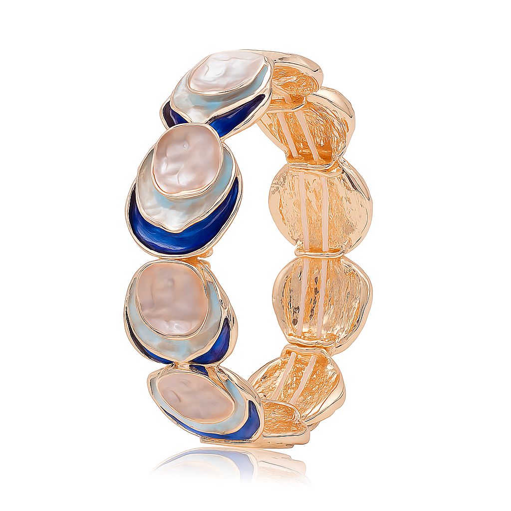 KC gold hand-painted enamel shell bracelet set, abstract layered design