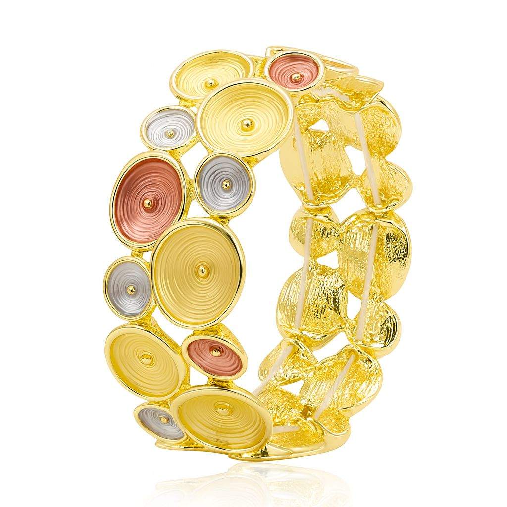 Hand-painted spiral disc bracelet in KC gold plating