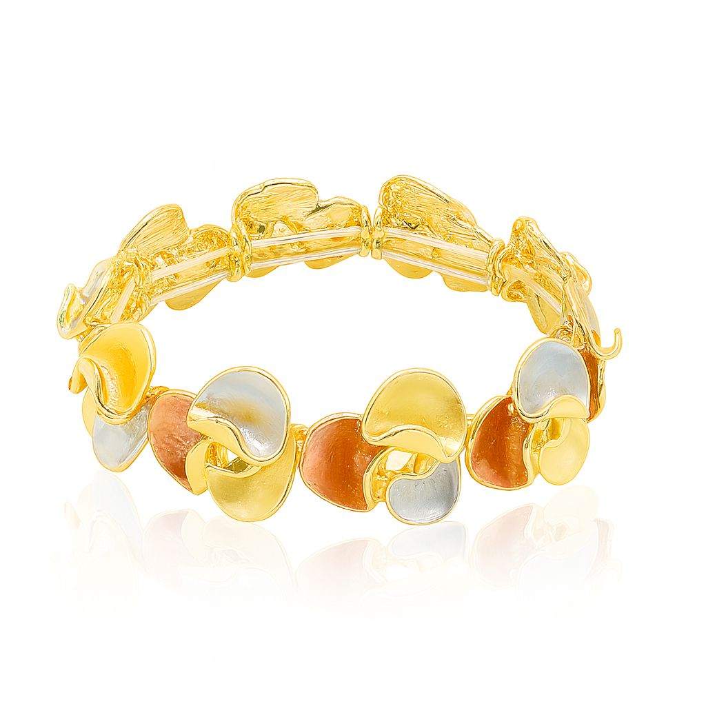 Hand-painted enamel swirl link bracelet in gold, silver, and peach
