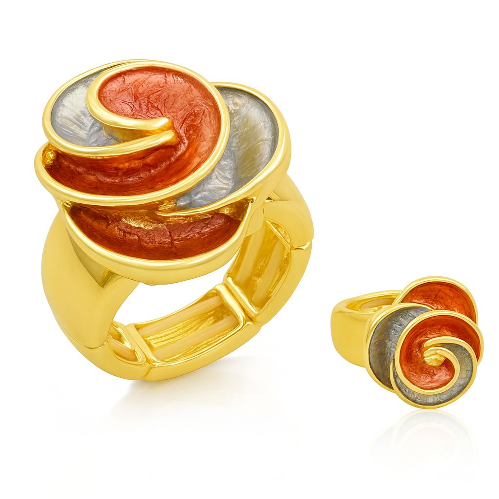 KC gold hand-painted swirl ring with artistic enamel design