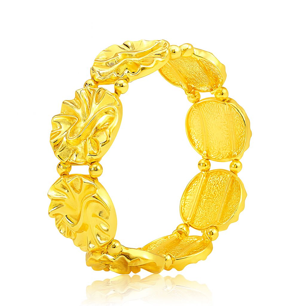 KC gold plated hand-painted textured bracelet with round carved design”