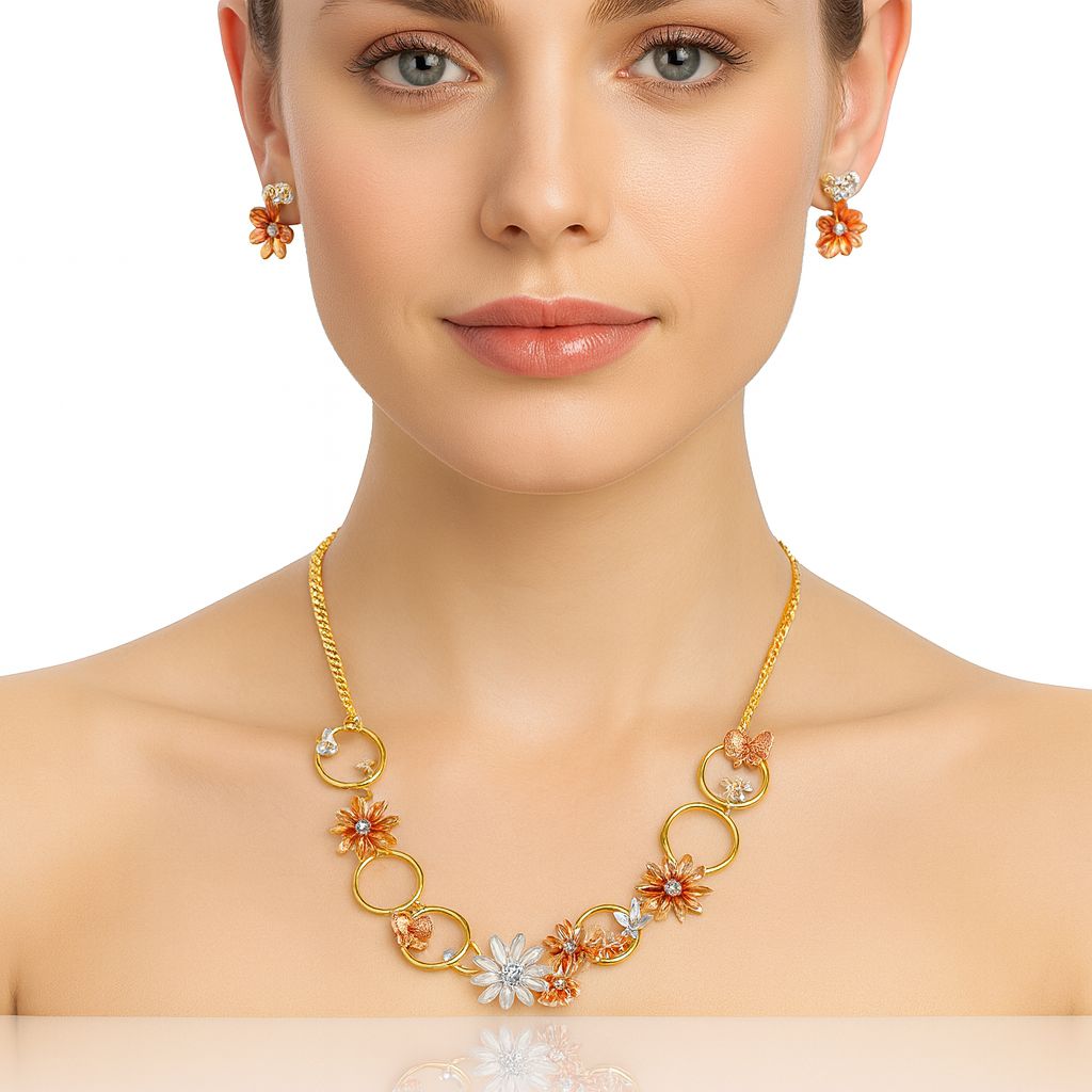Handcrafted alloy jewelry set with daisy flowers and gold plating