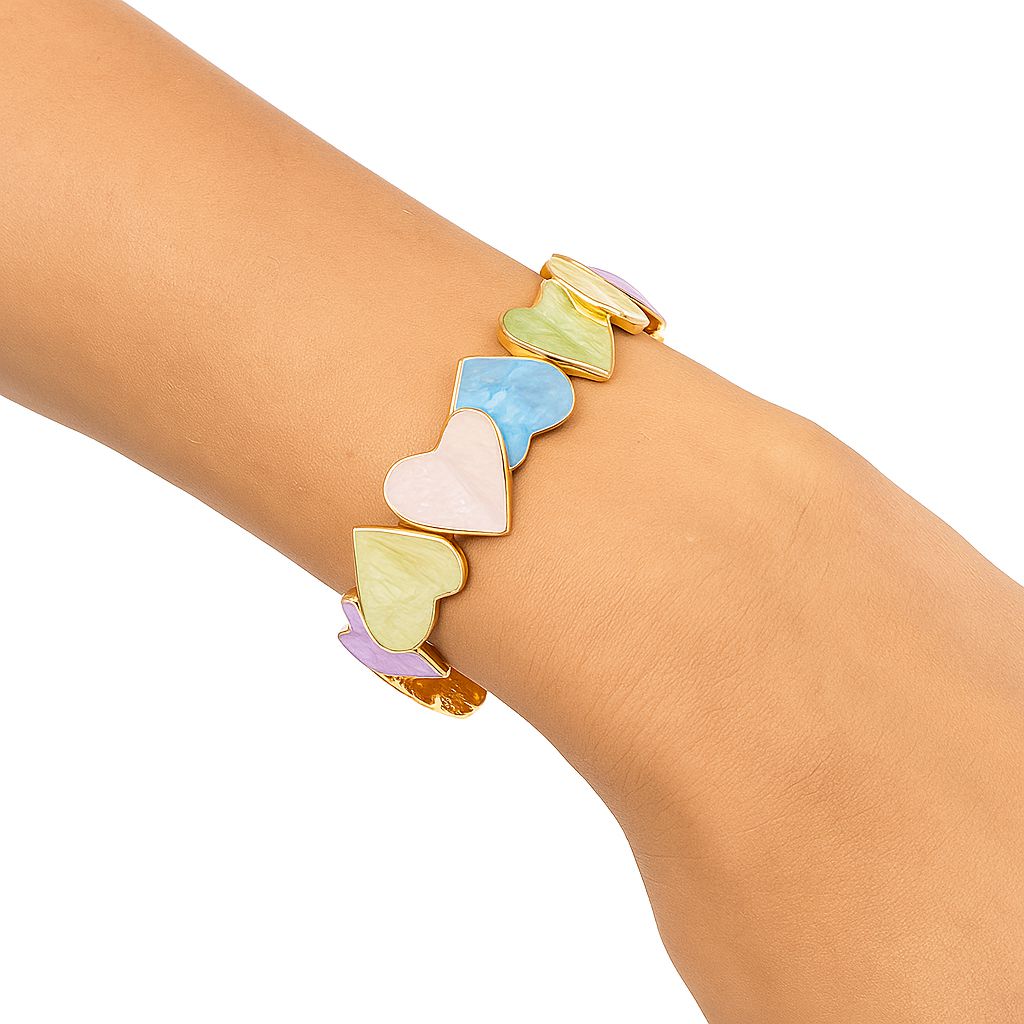 KC gold-plated alloy bracelet with multicolor hearts