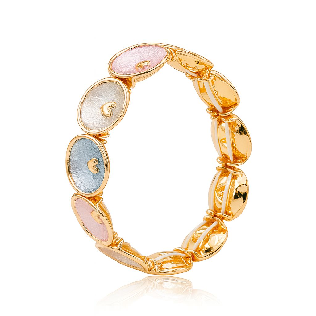 Multi-color heart charm bracelet with KC gold plating and enamel details for women