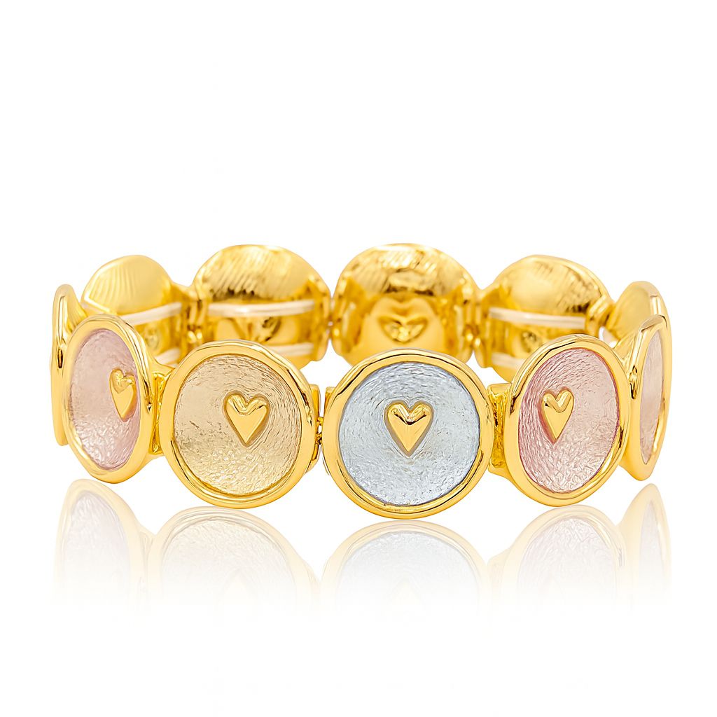 Hand-painted enamel bracelet with heart charms in gold plated alloy