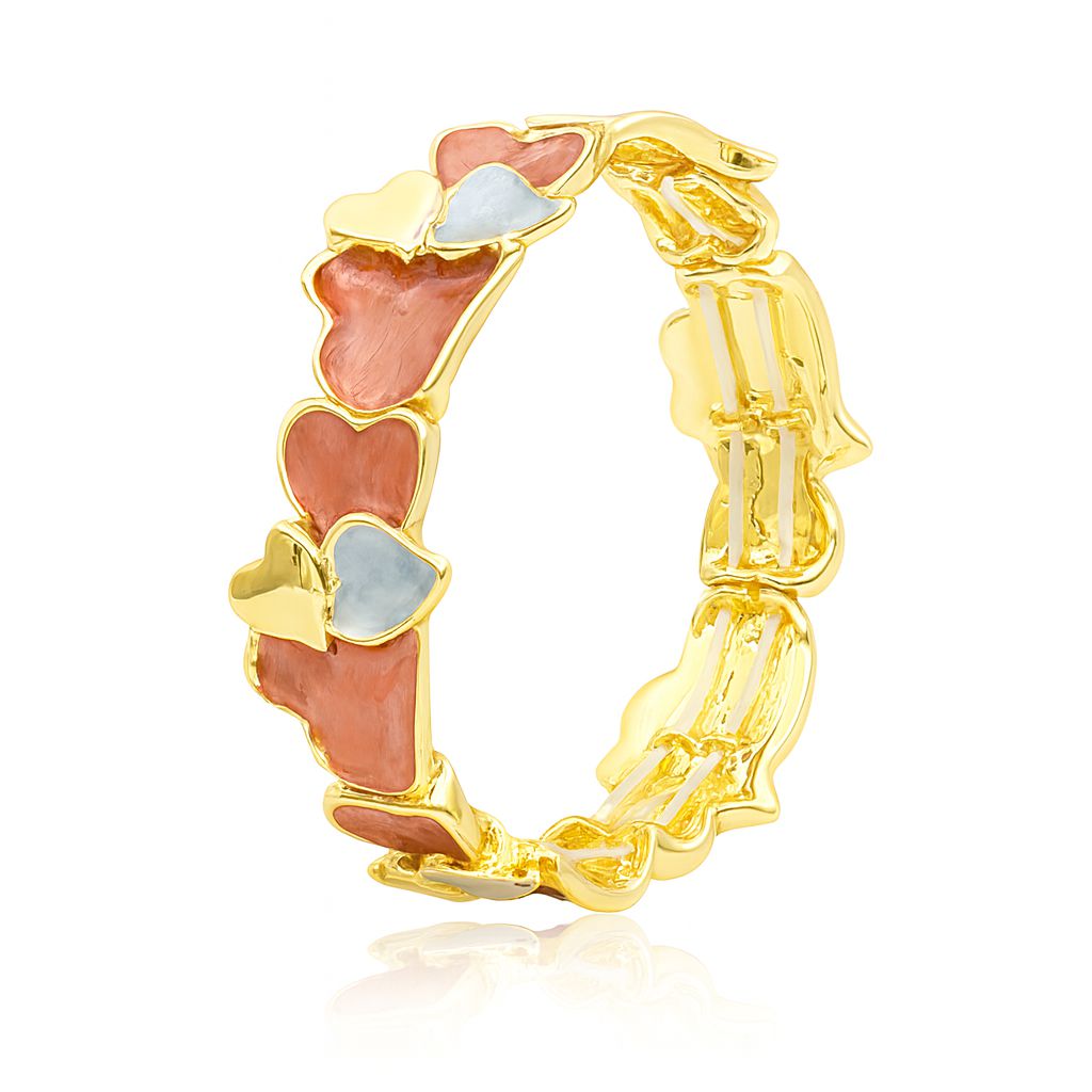 KC gold-plated heart link bracelet with hand-painted multi-color enamel accents”