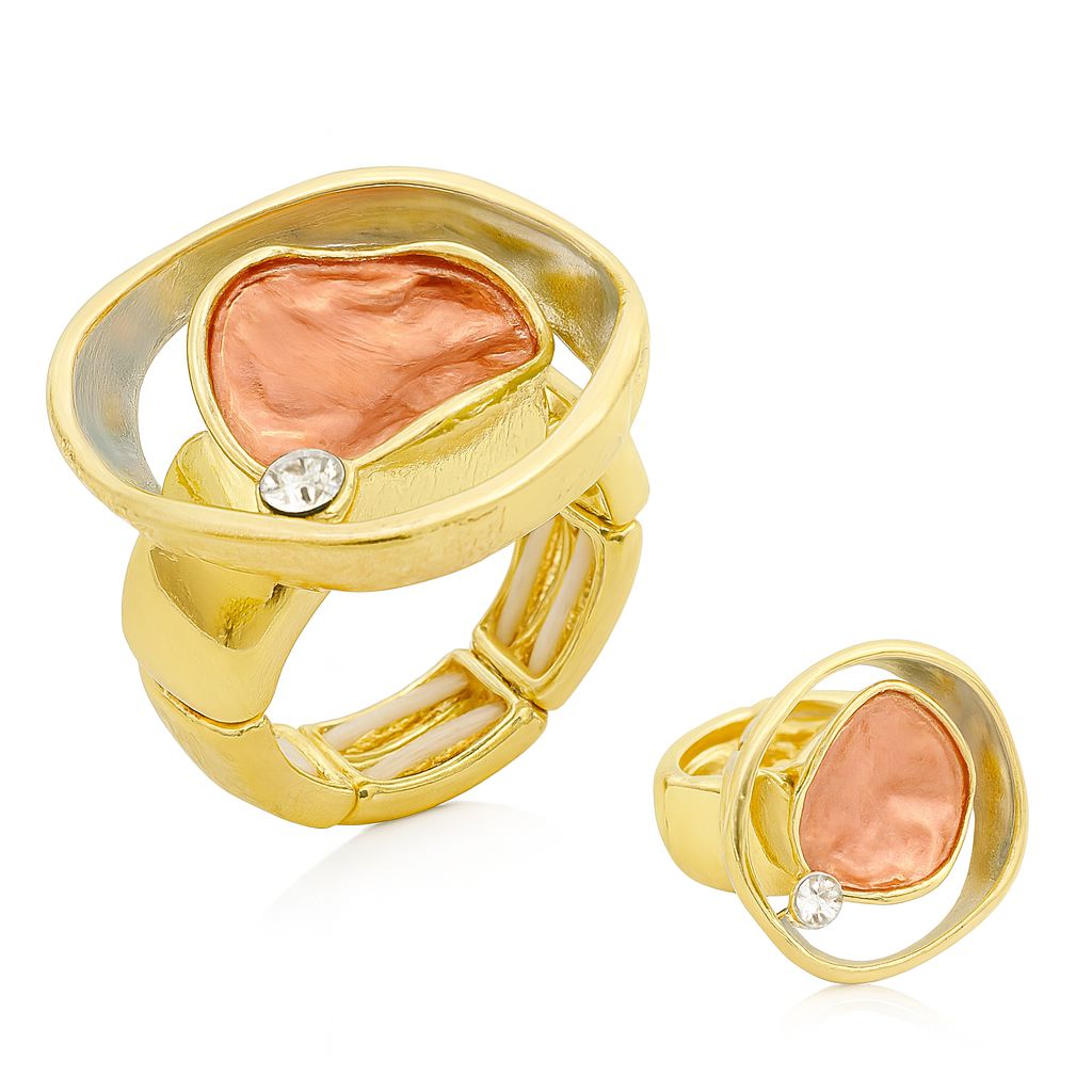 KC gold irregular stone statement ring with hand-painted enamel