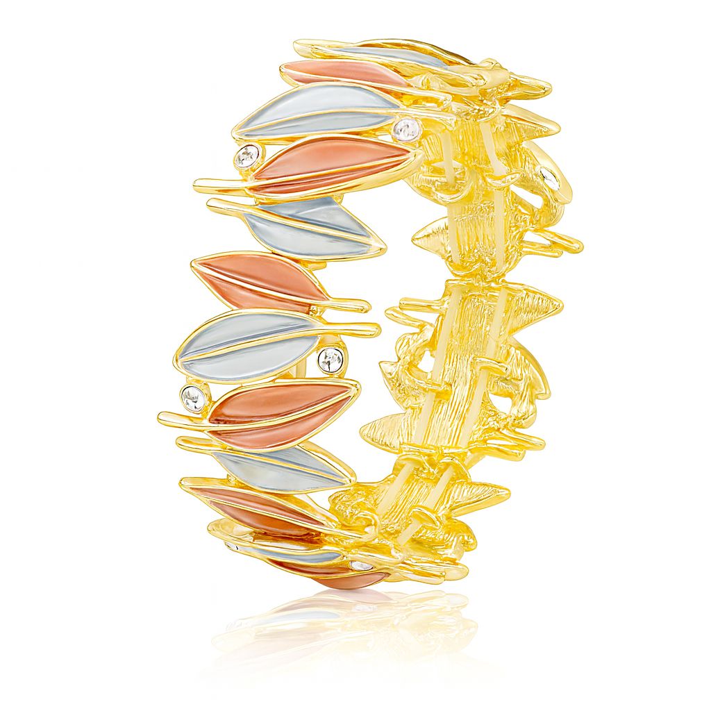 Hand-painted enamel leaf bracelet in KC gold, women’s flexible alloy bangle
