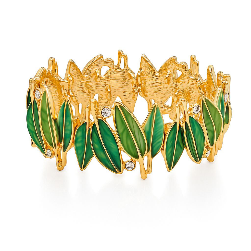 Gold-plated leaf bracelet set with enamel design