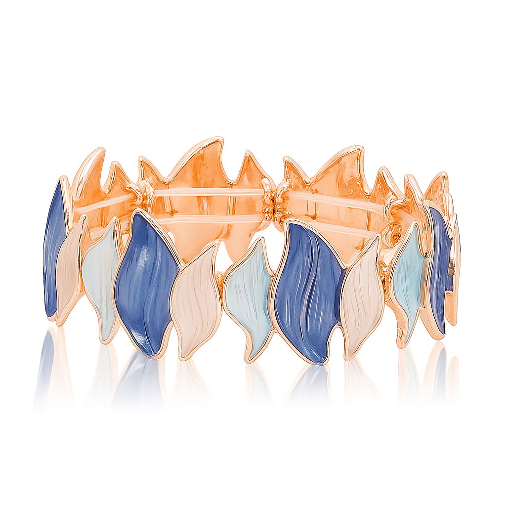 KC gold wave-shaped enamel bangle in artistic leaf design