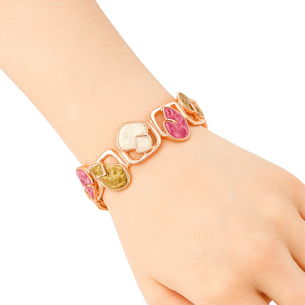 Geometric enamel bracelet in multicolor design