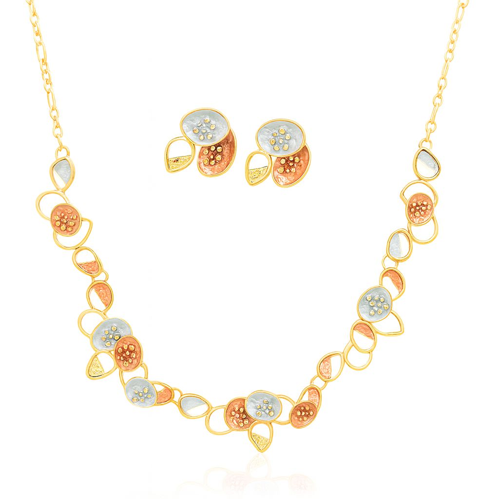 Hand-painted KC gold necklace and earrings set for women